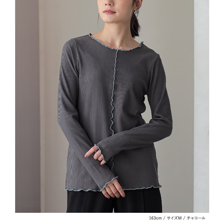 n'OrLABEL裏起毛配色メローリブクルーネックカットソー | osharewalker | 詳細画像3 