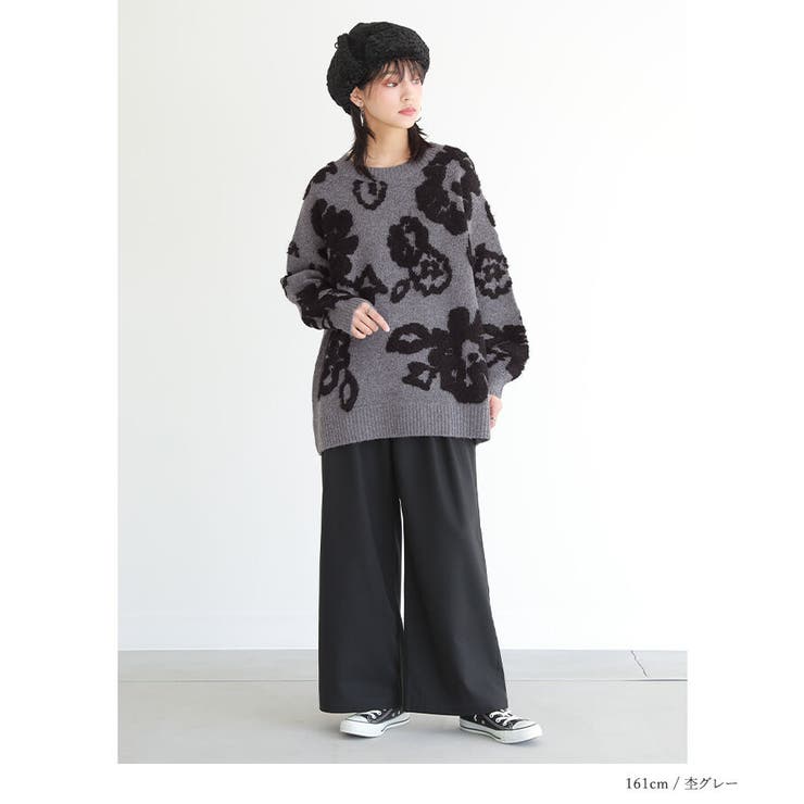 ヴィンテージ お花柄ぽこぽこウールコート　ニット　グレー　美品 n'OrLABEL花柄ぽこぽこジャカードニット[品番：MITW0017041