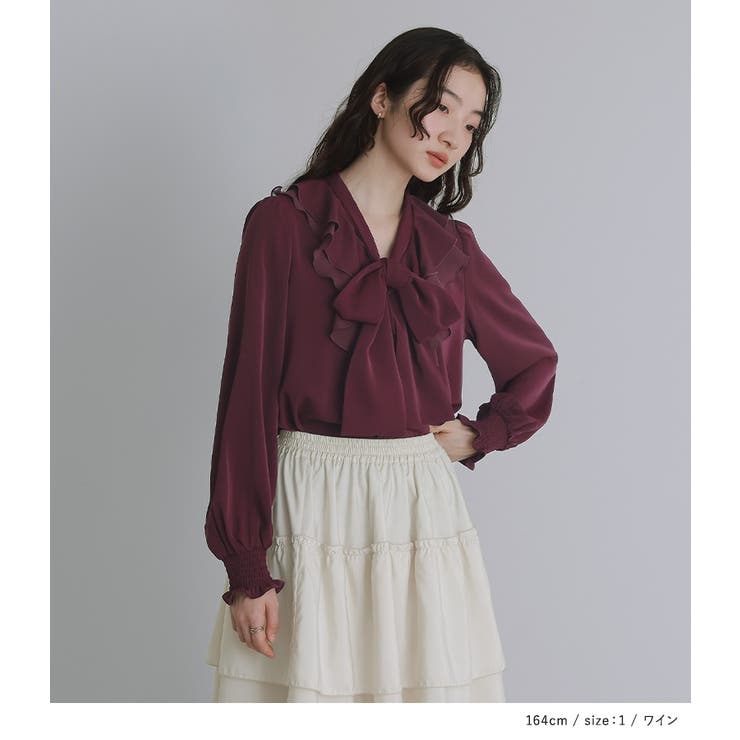 somari imaginationボウタイ付きラッフルフリルブラウス | osharewalker | 詳細画像6 