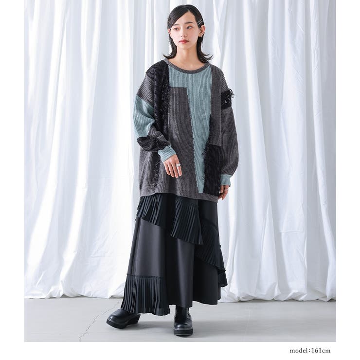 kOhAKU配色シアー切替フリンジデザインニット | osharewalker | 詳細画像6 