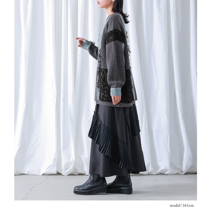 kOhAKU配色シアー切替フリンジデザインニット | osharewalker | 詳細画像8 