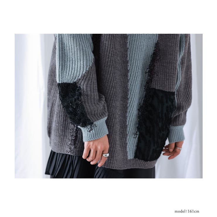 kOhAKU配色シアー切替フリンジデザインニット[品番：MITW0017105