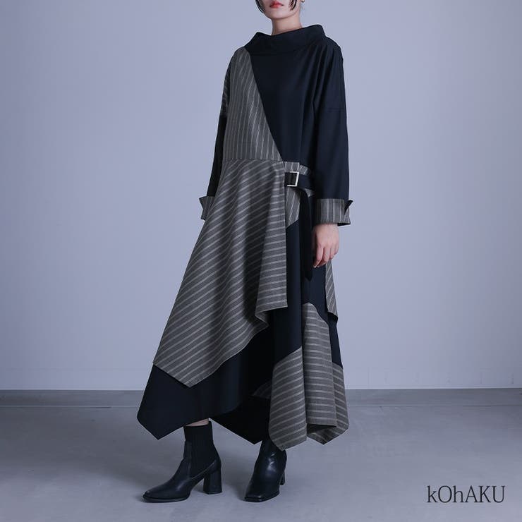 kOhAKU無地×ストライプ切替デザインアシメワンピース[品番：MITW0014699]｜osharewalker（オシャレウォーカー  ）のレディースファッション通販｜SHOPLIST（ショップリスト）