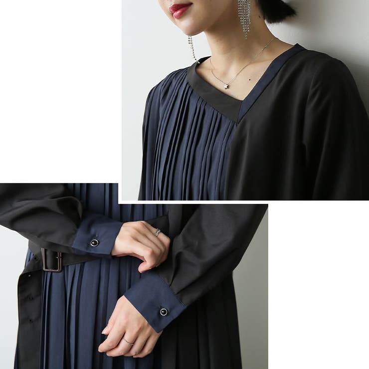 kOhAKUバイカラーアシメプリーツワンピース | osharewalker | 詳細画像5 