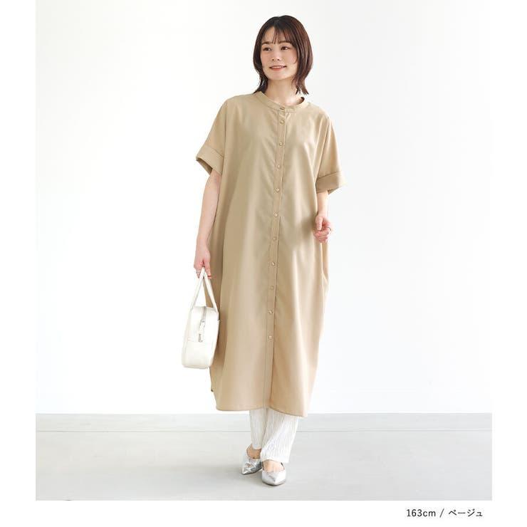 n'OrLABELバンドカラー半袖シャツワンピース[品番：MITW0015193