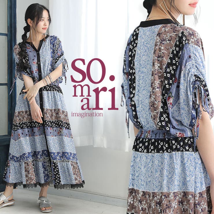 Somari Imaginationドロスト袖パッチワーク風ワンピース 品番 Mitw Osharewalker オシャレウォーカー のレディースファッション通販 毎日送料無料 Shoplist ショップリスト