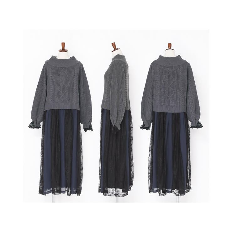 somari imaginationレースドッキングケーブルニットワンピース | osharewalker | 詳細画像11 