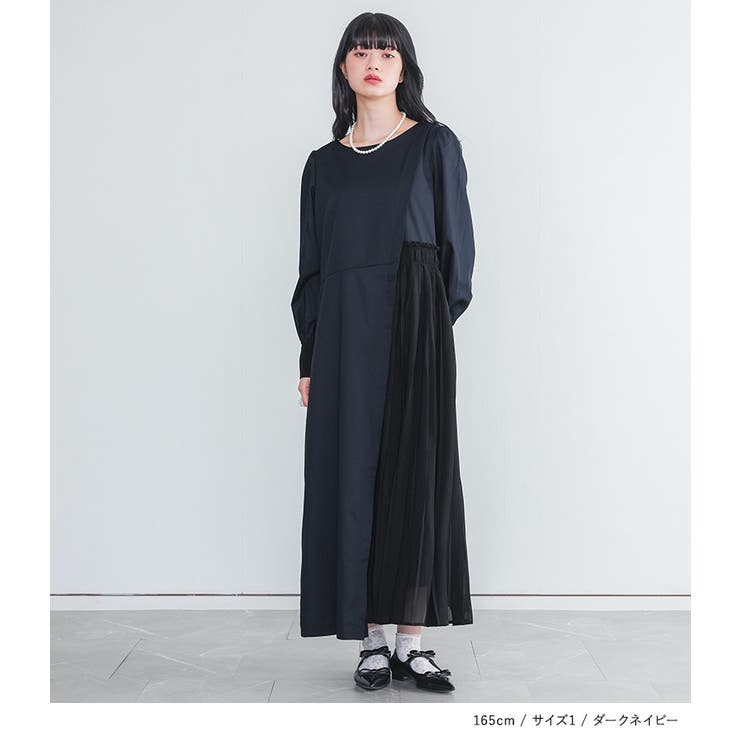 somari imagination異素材プリーツ切替アシメワンピース | osharewalker | 詳細画像4 