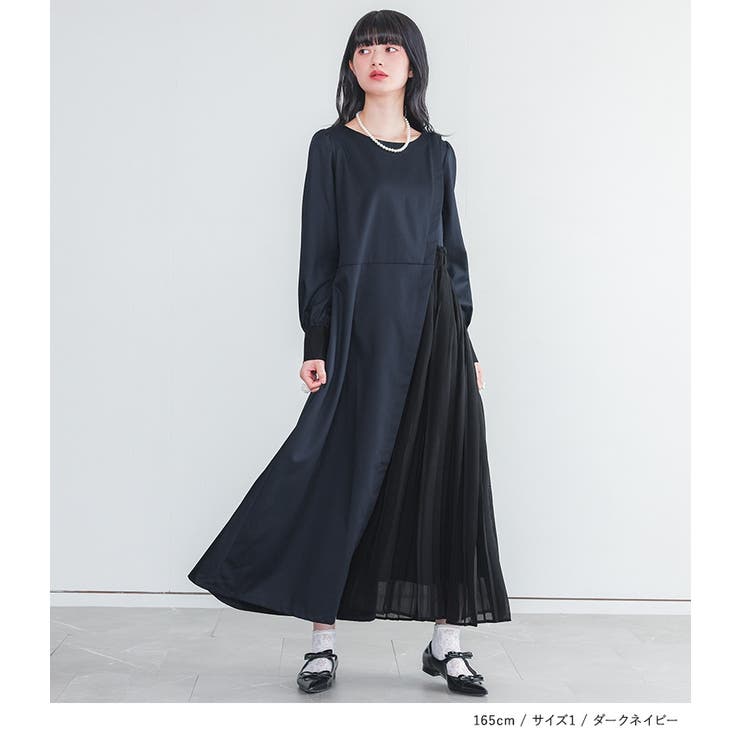 somari imagination異素材プリーツ切替アシメワンピース | osharewalker | 詳細画像9 