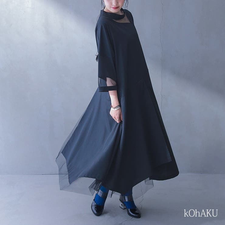 kOhAKUメッシュ切替アシメワンピース  | osharewalker | 詳細画像1 