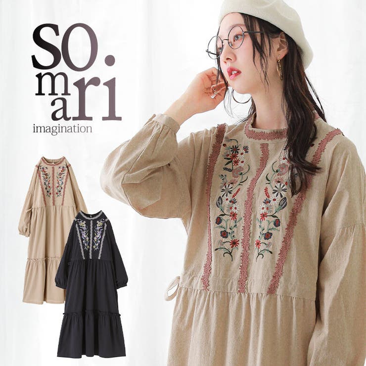 somari imagination花柄刺繍コットンティアードワンピース[品番