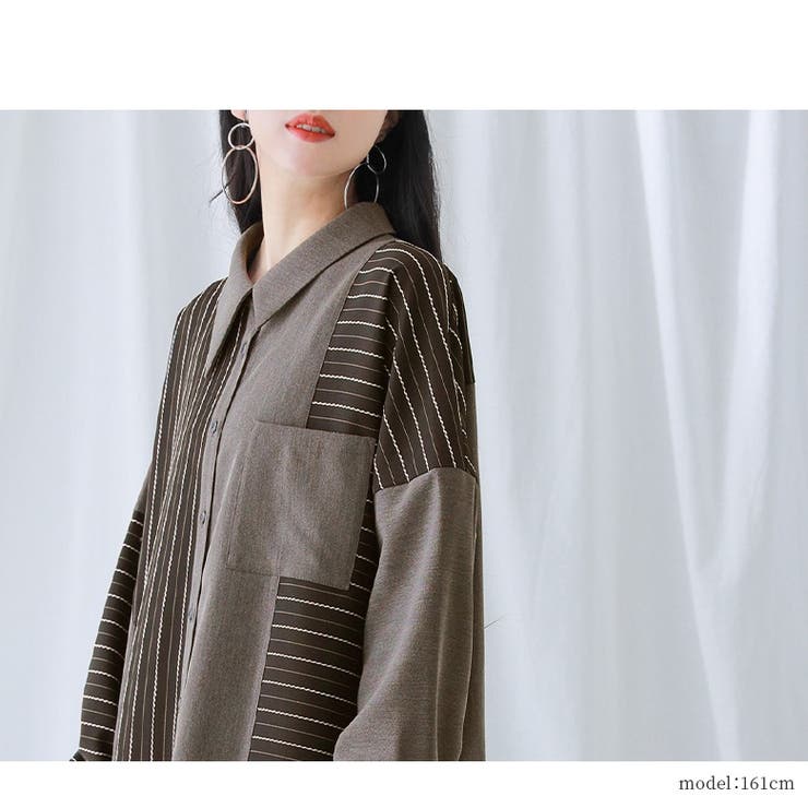 kOhAKUストライプ柄切替アシメシャツワンピース[品番