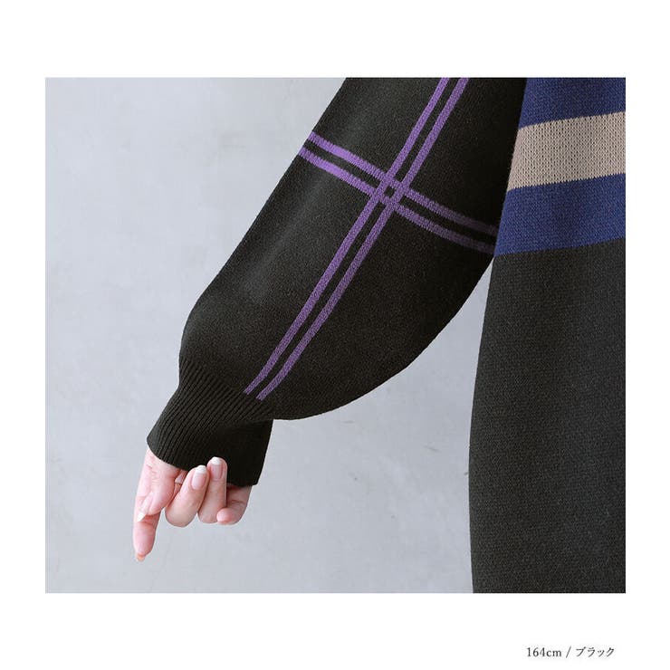 n'OrLABELチェック柄ジャカードニットワンピース [品番：MITW0017010