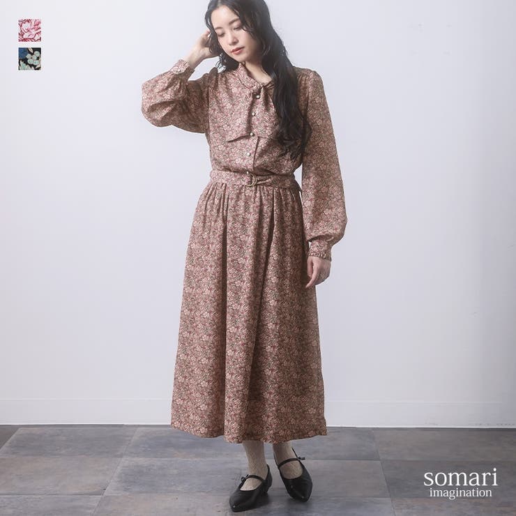 somari imaginationレトロ花柄プリントワンピース[品番