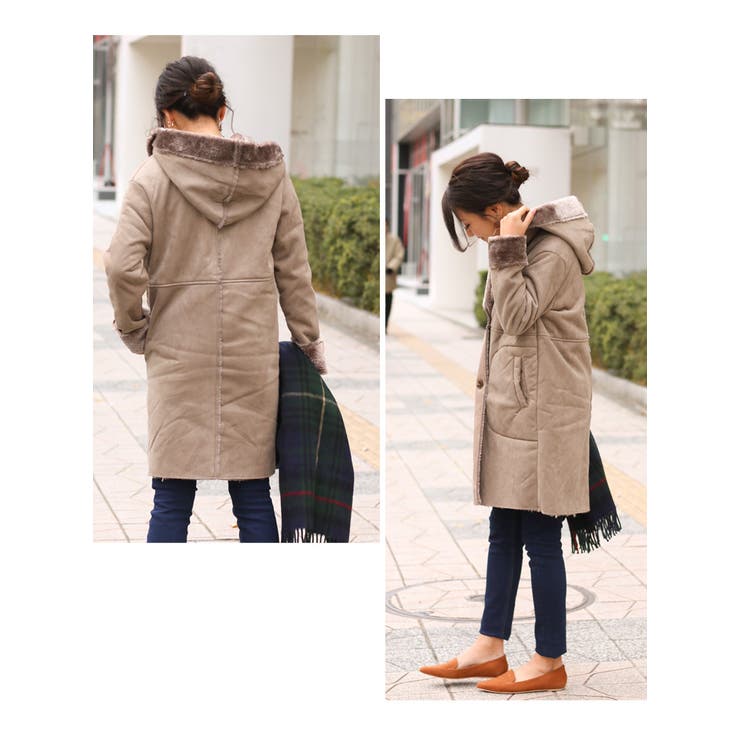 フェイクムートンフード付きコート レディース アウター[品番