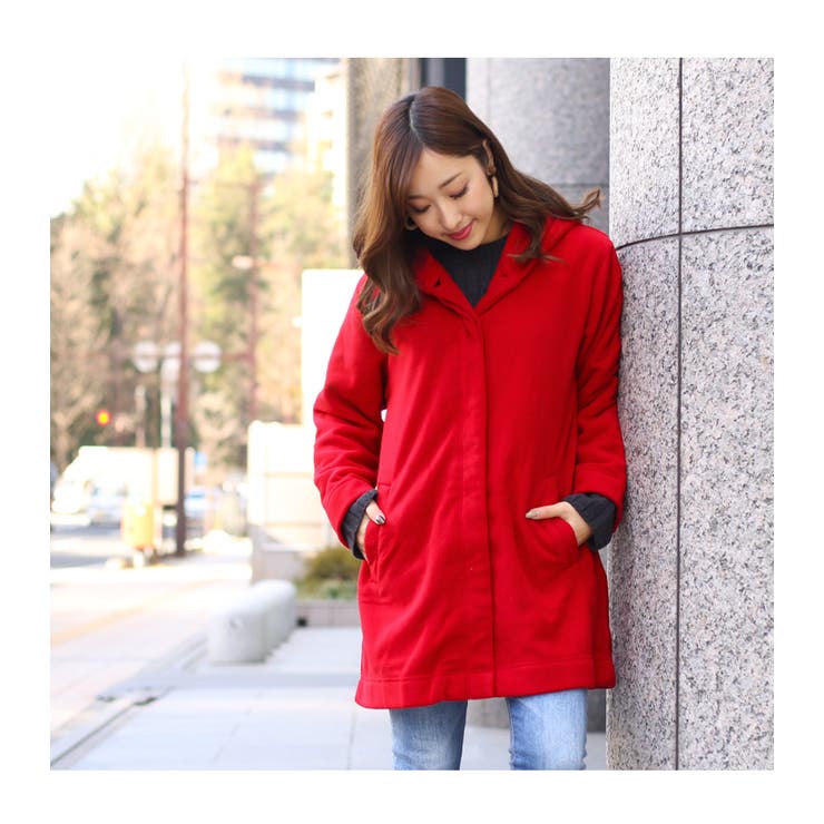 フード付シンプルフリースコート アウター ジャケット[品番