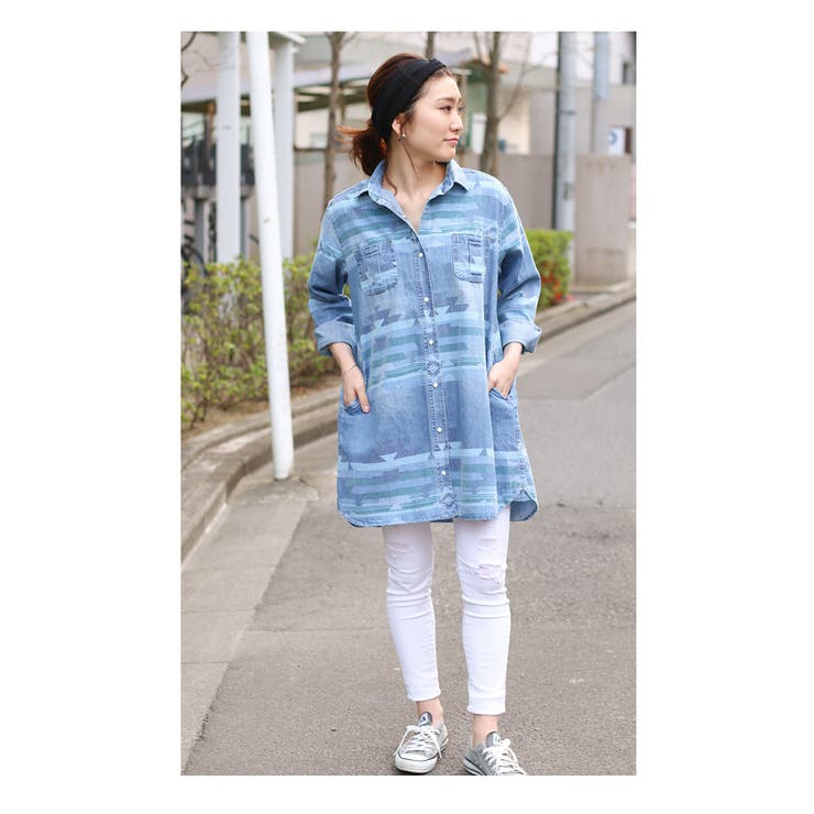 デニムオルテガ柄シャツチュニックワンピース レディース トップス 品番 Jokw Real Style リアルスタイル のレディースファッション通販 Shoplist ショップリスト