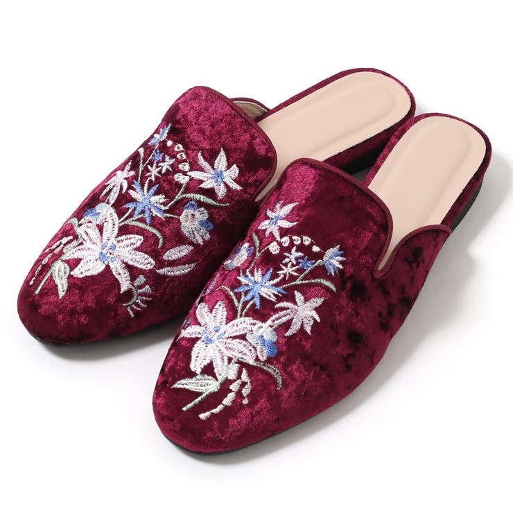★BALLY★ビアンカ 刺繍 スリッパ ベロアフラワー刺繍花柄スリッパサンダル レディース サンダル