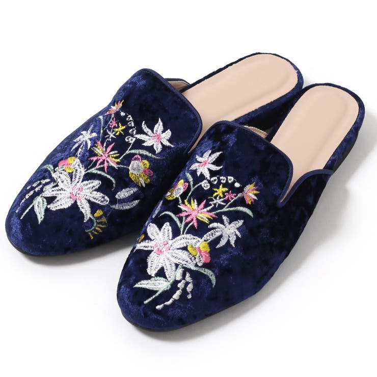 ★BALLY★ビアンカ 刺繍 スリッパ ベロアフラワー刺繍花柄スリッパサンダル レディース サンダル