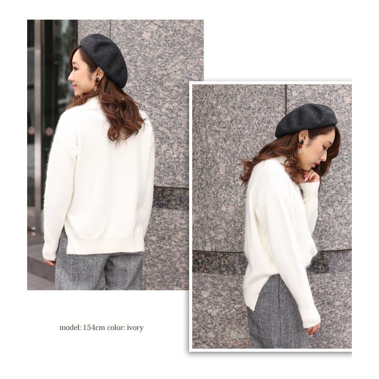 アンゴラハイネックニット オフホワイト 古着 ヴィンテージ セーター 白 wft03718.jpg