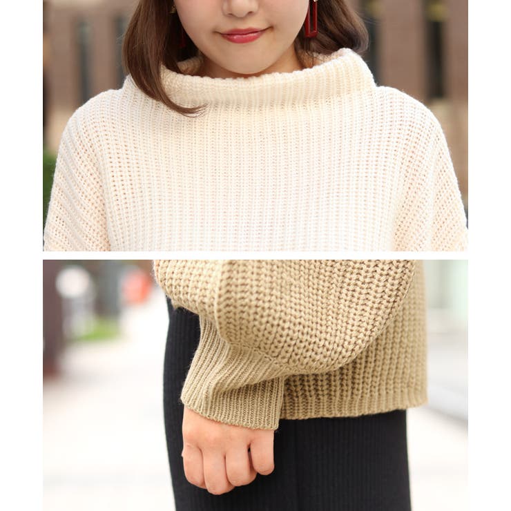 バルーンスリーブボトルネックゆるニット レディース トップス[品番