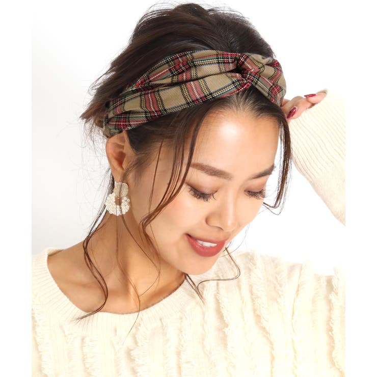 タータンチェックツイストヘアターバン レディース アクセサリー[品番