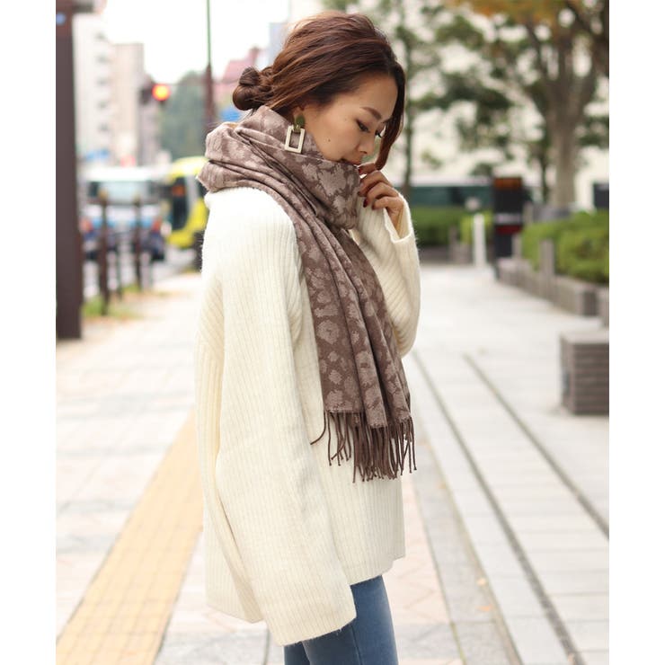 ベーシックレオパード大判ストール レディース マフラー[品番