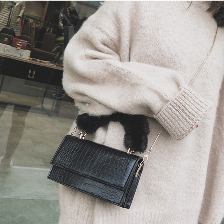 Lpuis リアルファー付きカゴバッグ ショルダーバッグ 取り外し ファーフラップ付き カゴ バッグ Fur Flap Basket Bag