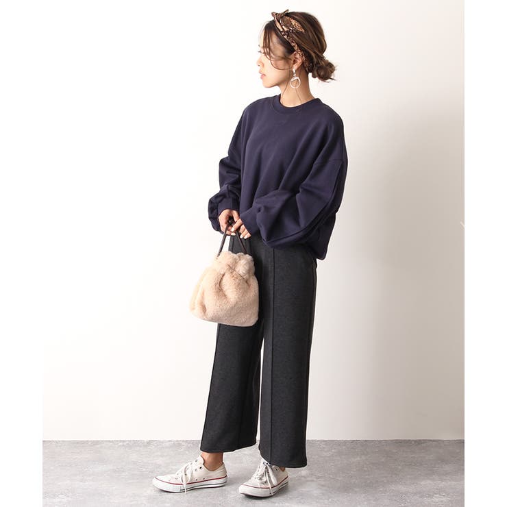 極暖裏シャギーセンターラインクロップド丈ワイドパンツ レディース