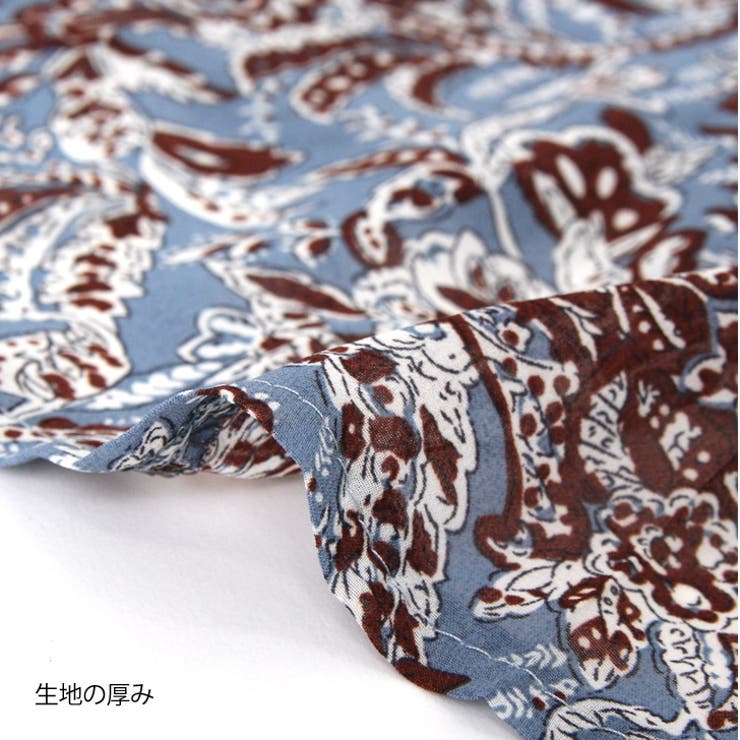 美品　MACPHEE ペイズリー柄フリルブラウス　36 レッド　ブルー Vフリルペイズリー柄ブラウス レディース トップス[品番