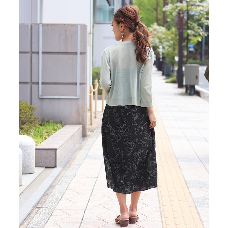 シェル風ボタン7分袖ニットカーディガン レディース トップス[品番