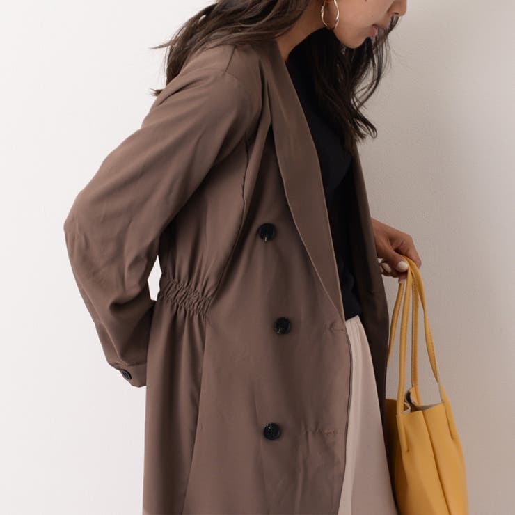 七分袖ウエストギャザーガウンコート レディース アウター[品番