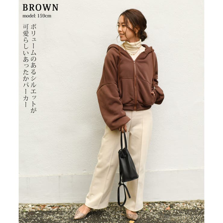 ボリューミーショート丈ドルマン裏起毛スウェットパーカー レディース