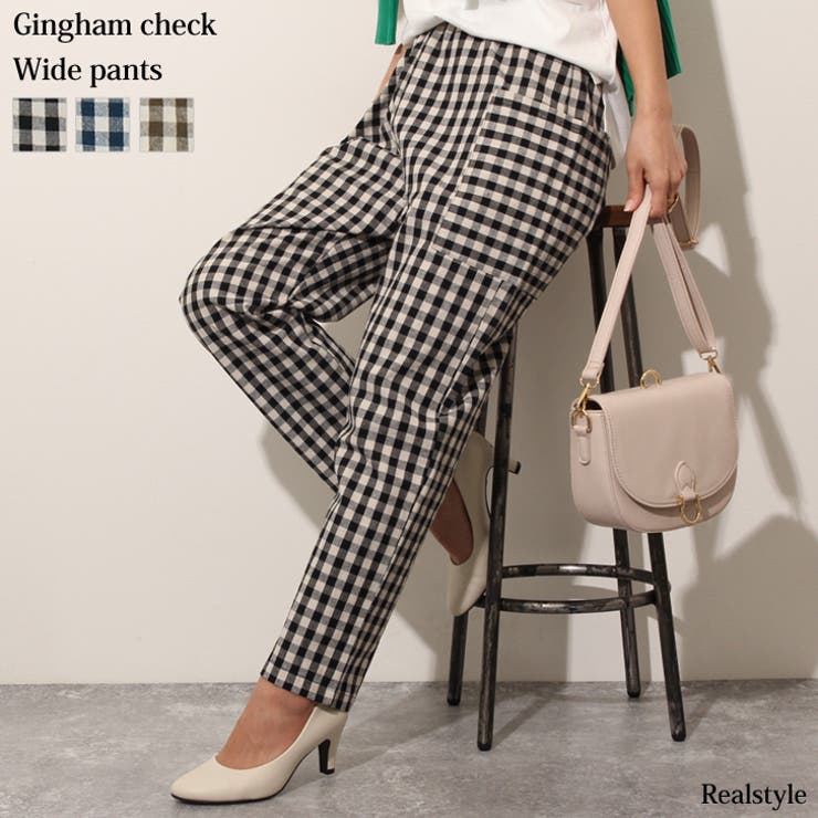 サイドポケット付きギンガムチェック柄コットンワイドパンツ レディース ボトムス[品番：JOKW0008901]｜REAL  STYLE（リアルスタイル）のレディースファッション通販｜SHOPLIST（ショップリスト）