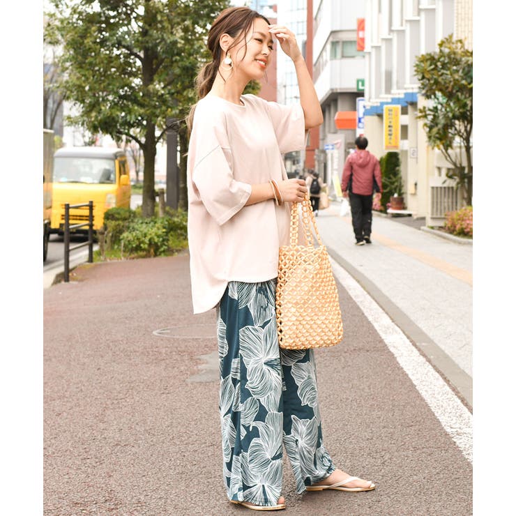 さらテロビッグフラワー柄ワイドパンツ レディース ボトムス