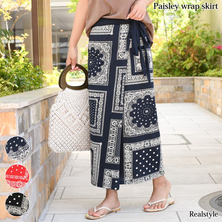 ペイズリー柄コットンラップスカート レディース ボトムス[品番  