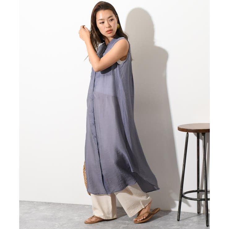 【新品タグ付き】Priority ノースリーブ ロングシャツ ホワイト 38 ノースリーブシアーロングシャツ レディース トップス[品番