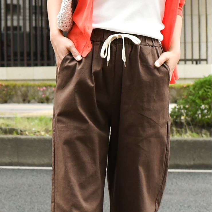 リネンブレンドドローストリングイージーワイドパンツ