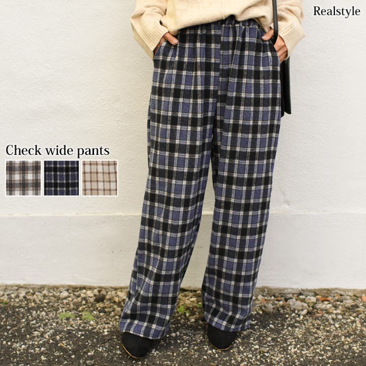 新品☆ICB  62〜64 オンブレーチェックプリント ワイドパンツ 洗える】 ブラッシュプリント ワイドパンツ / ICB
