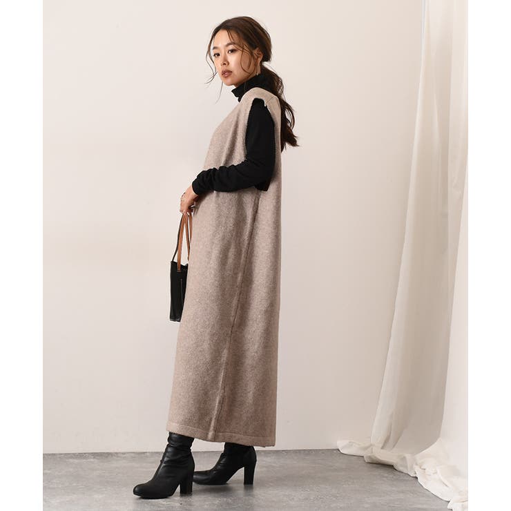 リミフゥ　ロングジレ　ロングベスト　ワンピース　カーキ リミフゥ ロングジレ ロングベスト ワンピース カーキ （LIMI