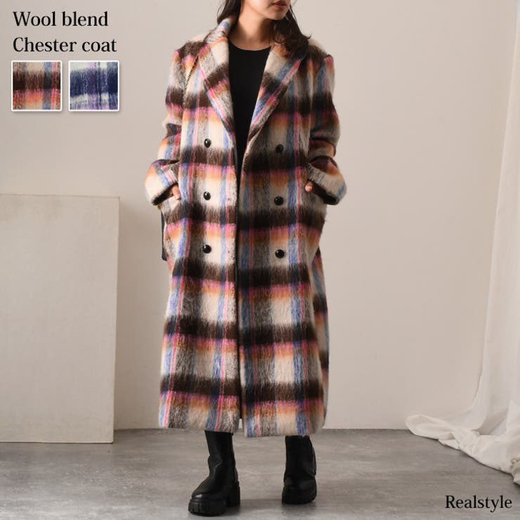 チェスターコート ロング チェック柄[品番：JOKW0015056]｜REAL  STYLE（リアルスタイル）のレディースファッション通販｜SHOPLIST（ショップリスト）