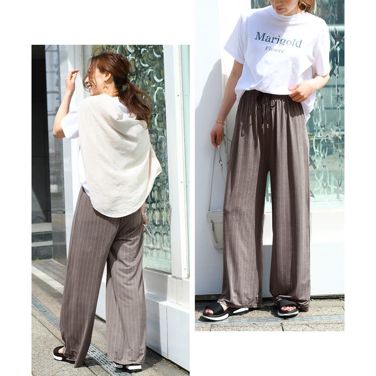 サラてろストライプワイドパンツ レディース ボトムス[品番