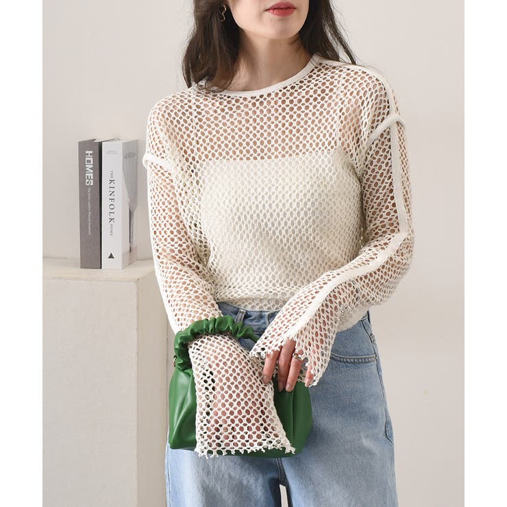 eenie keyneck mesh topメッシュ トップス イーニー Crinkled Jersey Crew Neck Top | EILEEN FISHER