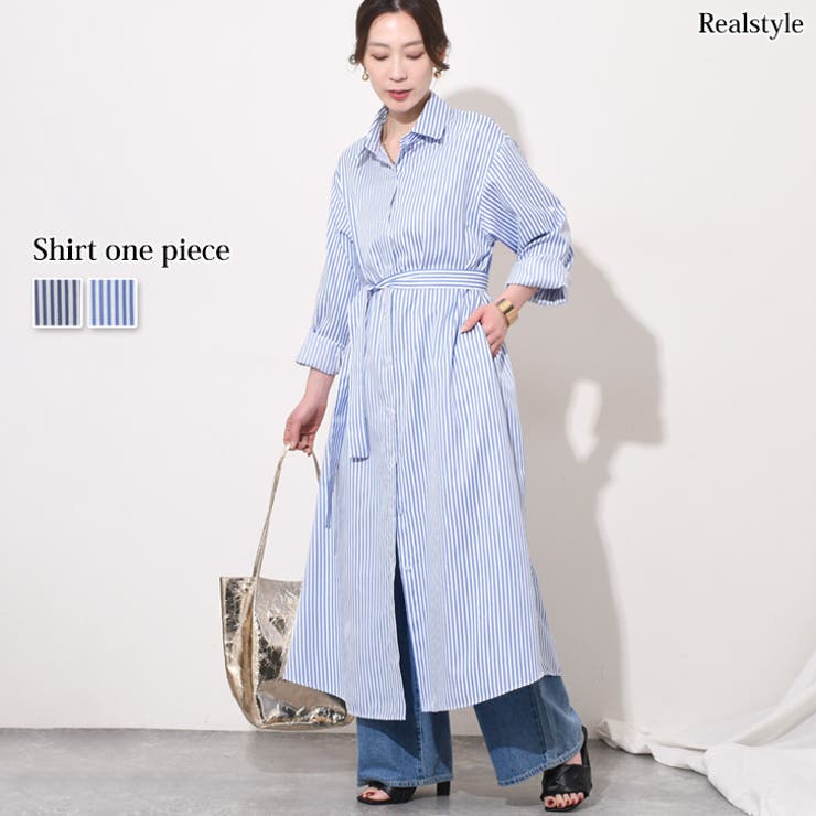 長袖 袖フリル リュクス カラ― シャツワンピース シャツワンピース レディース 長袖[品番：JOKW0015441]｜REAL