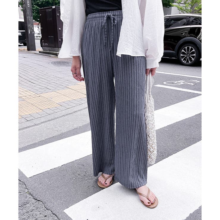 JHYQ ストライプ カジュアル ストリート ワイドパンツ ワイドパンツ レディース ストライプ柄[品番：JOKW0015946