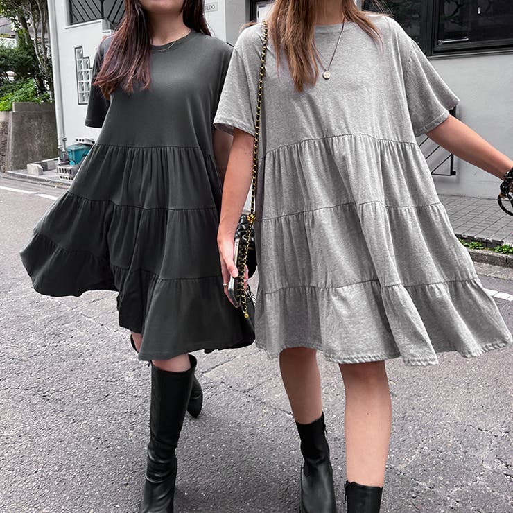 ティアードコットンカットソーチュニックレディーストップス半袖春夏ゆったり大きめ大きいサイズtシャツロング丈膝上Aラインフレアコットン綿100%レイヤード重ね着クルーネック