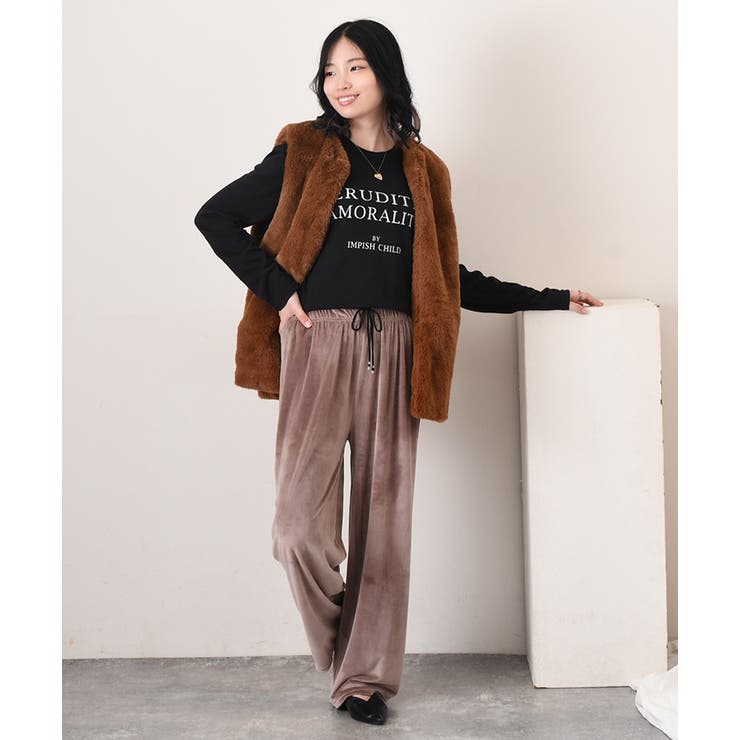 いラインアップ ワイドパンツ レディース ベロア[品番：JOKW0016257]｜REAL レッグウェア