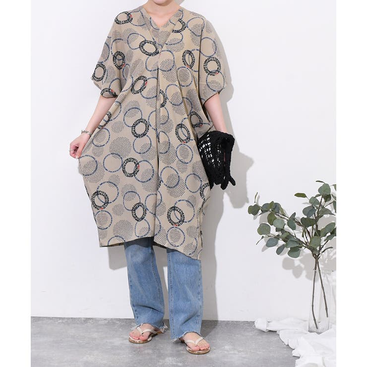 新品　シルクワンピース　チュニックワンピース　タイダイ　テラコッタ　Vネック t23668ko-01.jpg