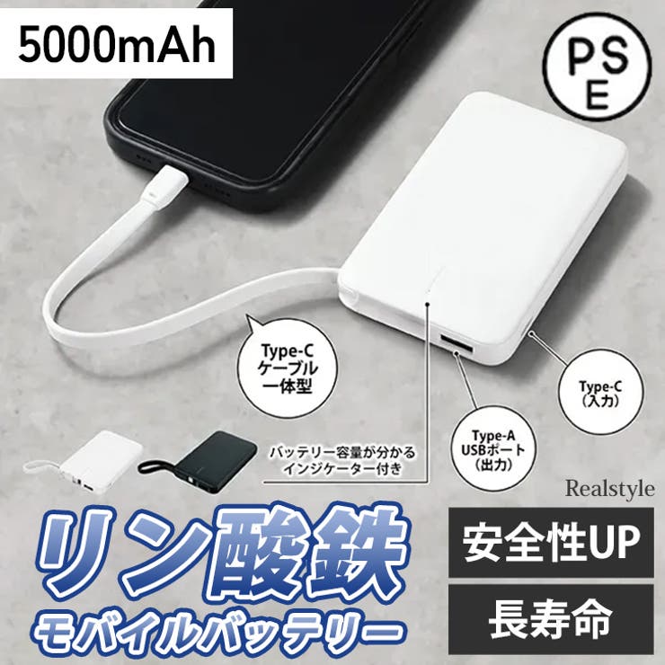 リン酸鉄 モバイルバッテリー 5000mAh | REAL STYLE | 詳細画像1 