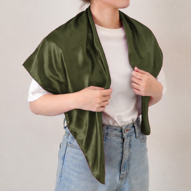 オリーブグリーン | スカーフ 大判 90×90 | REAL STYLE